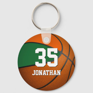 boys basketball w orange and green team colours keychain