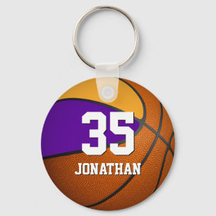 boys basketball w purple and gold team colours keychain