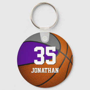 boys basketball w purple grey team colours keychain