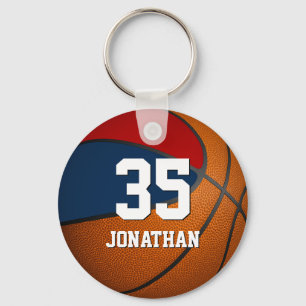 boys basketball w red and blue team colours keychain