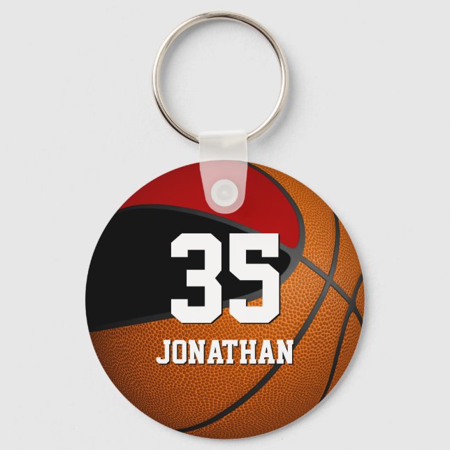 boys basketball w red black team colours keychain (Front)