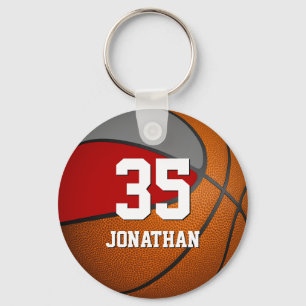 boys basketball w red grey team colours keychain