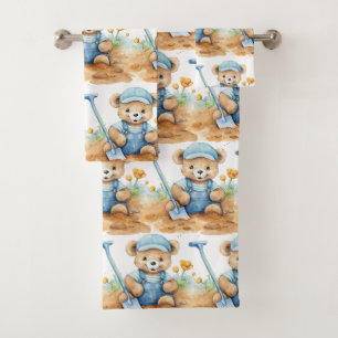 Boy's Bath Towel Set Blue Teddy Bears Bathtime