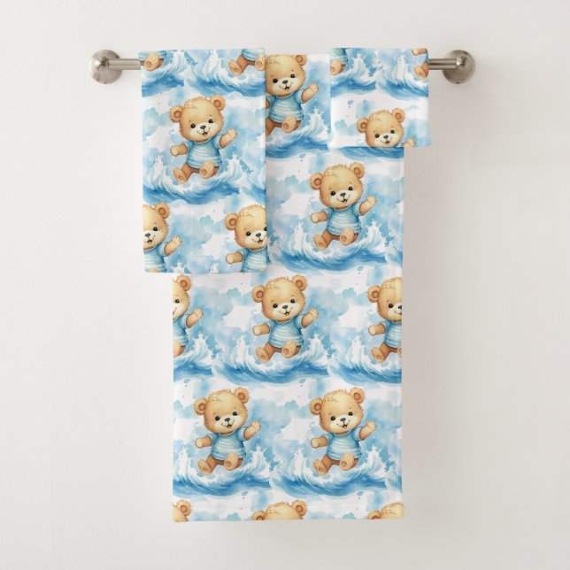Boy's Bath Towel Set | Blue Teddy Bears | Bathtime (Insitu)