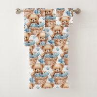 Boy's Bath Towel Set | Blue Teddy Bears | Bathtime