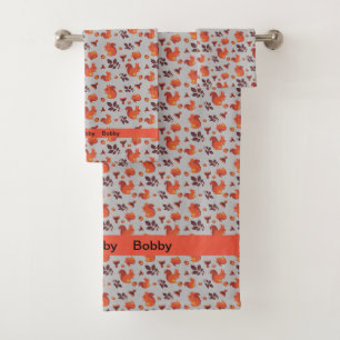 Boys Bathroom Little Squirrel on Durable Lite Grey Bath Towel Set