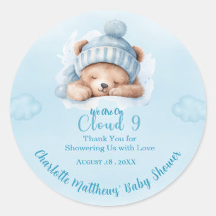Boys Bear Bear Cloud Nine 9  Baby Shower   Classic Round Sticker