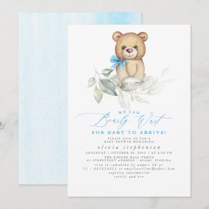 Boy's Bear Watercolor Greenery Baby Shower Invitation