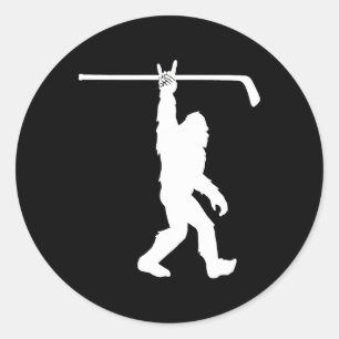 Boys Bigfoot Hockey Funny Sasquatch Rock An Roll Y Classic Round Sticker