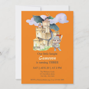 Boys Birthday Fairytale Knight Castle Dragon Invitation