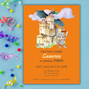Boys Birthday Fairytale Knight Castle Dragon  Invitation