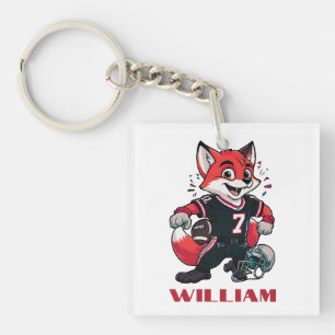 Boys Birthday Fox American Football Player Square Keychain