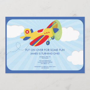 Boy's Birthday Invitation Cute Airplane