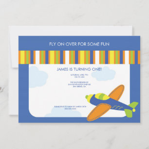 Boy's Birthday Invitation Cute Blue Airplane
