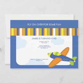 Boy's Birthday Invitation Cute Blue Airplane