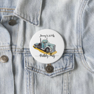 Boys Birthday Party Blue Semi Truck 3 Inch Round Button