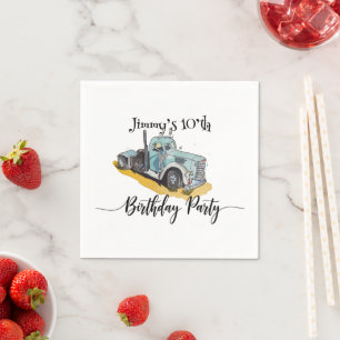 Boys Birthday Party Blue Semi Truck Napkin