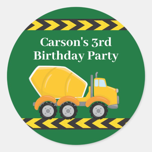 Boys Birthday Party Custom Green Truck Kids Classic Round Sticker (Front)