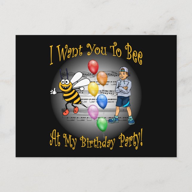 Boys Birthday Party Invitation ~ Bee ~ Balloons (Front)
