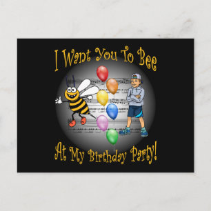 Boys Birthday Party Invitation ~ Bee ~ Balloons Postcard