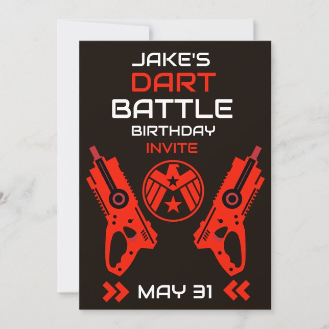Boys Birthday Party Invitation Dart Wars (Front)