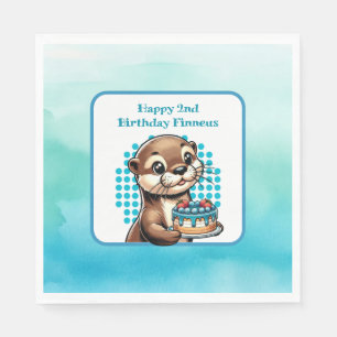 Boy's Birthday Party Otter Themed Personalized Napkin