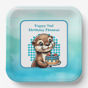 Boy's Birthday Party Otter Themed Personalized Paper Plate