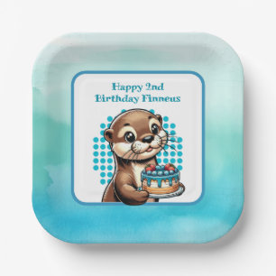 Boy's Birthday Party Otter Themed Personalized Paper Plate
