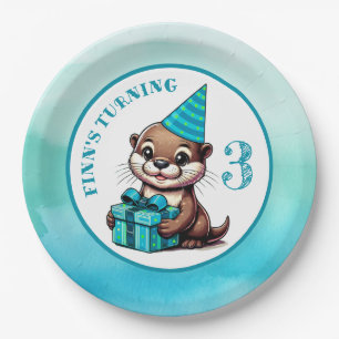 Boy's Birthday Party Otter Themed Personalized Paper Plate