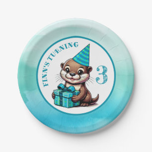 Boy's Birthday Party Otter Themed Personalized Paper Plate
