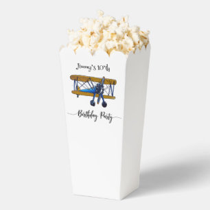 Boys birthday party with blue and yellow biplane favor box