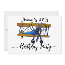 Boys birthday party with blue and yellow biplane