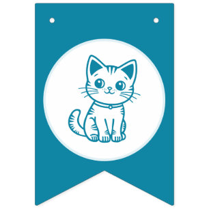 Boy's birthday party with custom colours kitten bunting flags