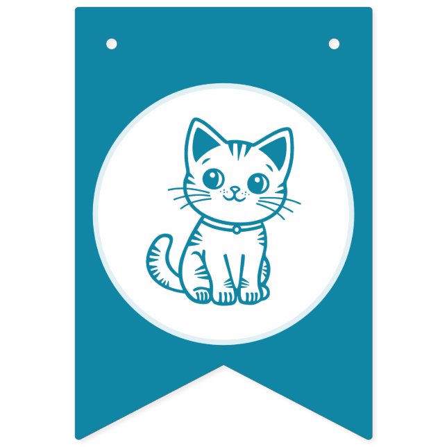 Boy's birthday party with custom colours kitten bunting flags (Seventh Flag)