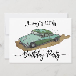 Boys birthday party with Two-tone sedan Invitation