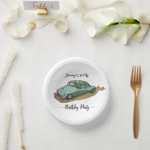Boys birthday party with two toned sedan paper plate