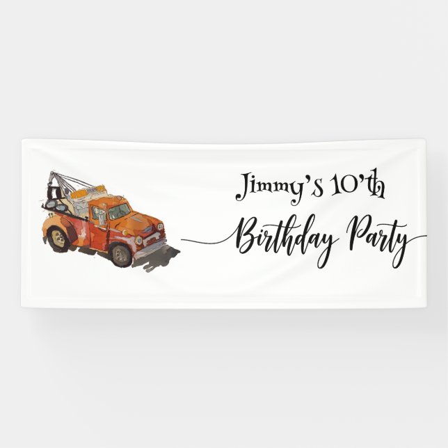 Boys birthday party with wrecker banner (Horizontal)