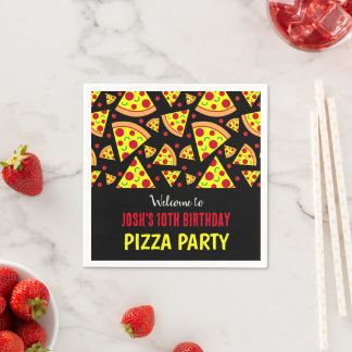 Boys Birthday Pepperoni Pizza Patterned Party Napkin