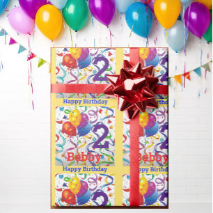 Boy's Birthday Personalize Name & Age Colourful Wrapping Paper