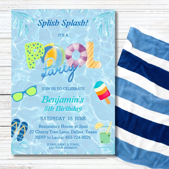 Boys Birthday Splish Splash Pool Party Invitation (Creator Uploaded)