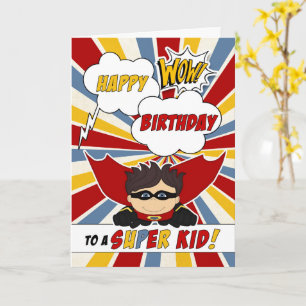 Boys Birthday Super Kids Pink Comic Book Card