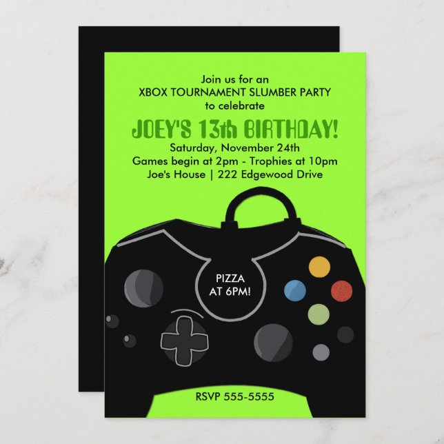 BOYS Birthday Video Game Station Party Invitation (Front/Back)