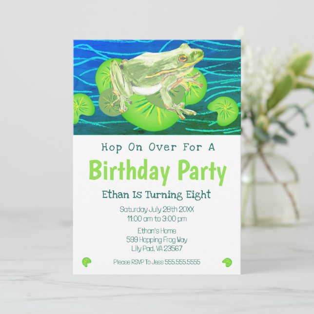 Boy's Birthday Watercolor Frog  Invitation (Standing Front)