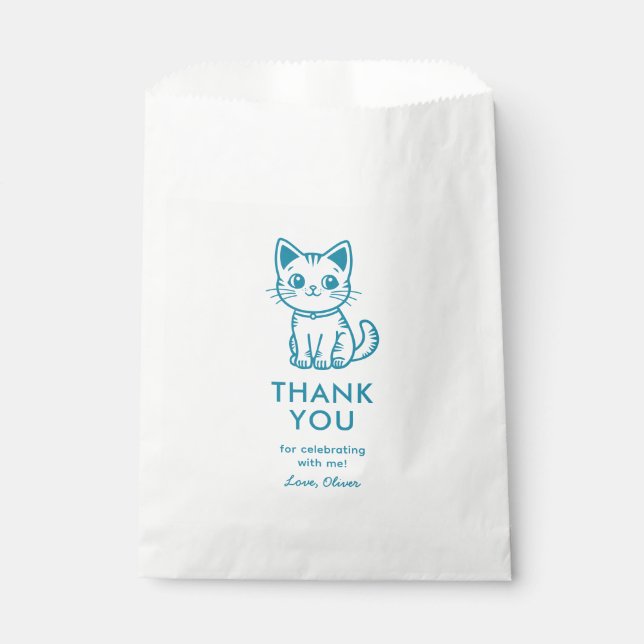 Boy's birthday with custom colours cute kitten favour bag (Front)