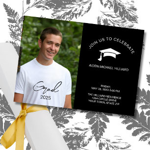 Boys Black and White Graduation Party  Invitation