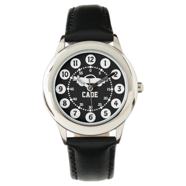 Boys black and white name wrist watch (Front)