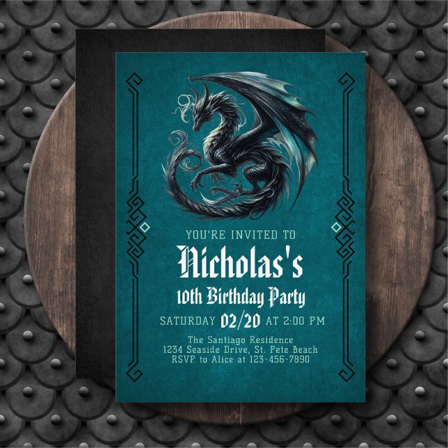 Boy's Black Dragon Birthday Invitation (Creator Uploaded)