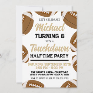 Boys Black Gold Football Halftime Birthday Party Invitation