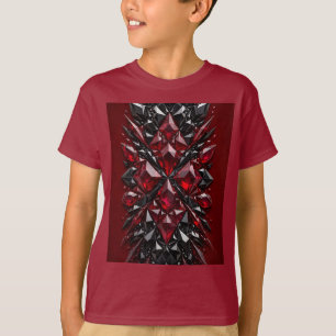 Boys Black Red Ruby 3D Crystal Mosaic T-Shirt