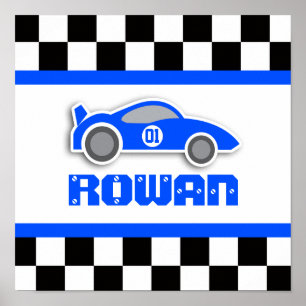 Boys bleu voiture de course personnalisée poster
